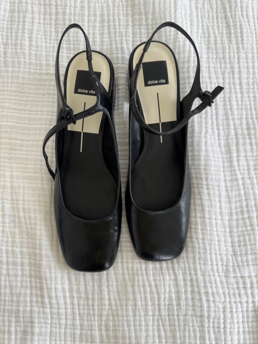 Dolce Vita Black Leather Square-Toe Slingback Heels